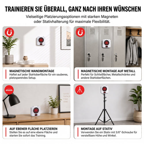 Montage per Magnet, Öse oder Stativ – Trefferecho überall einsetzbar
