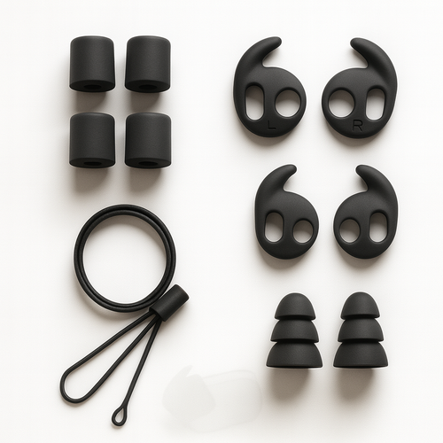 HD-30 Ersatzteile-Set, Schaumstoff-Ohrstoepsel, Silikon-Ohrhaken mit L/R-Markierung und Haltekordel