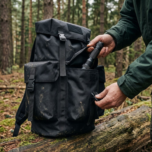 Feldkammer - Rolltop-Rucksack mit Außentaschen fürs Camping