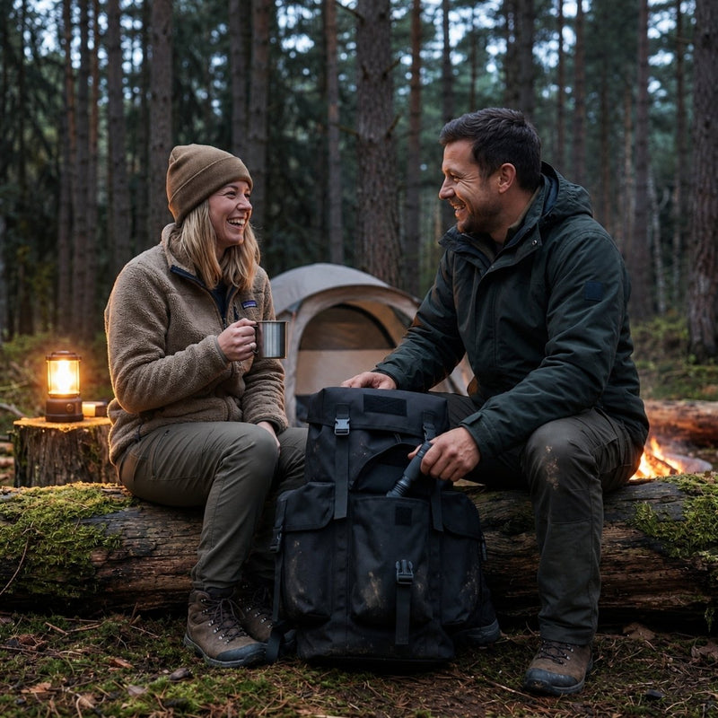 Feldkammer - Rolltop-Rucksack mit Außentaschen fürs Camping