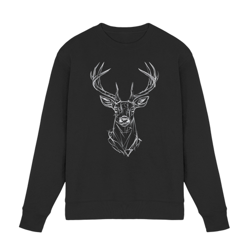 Jägermeister Sweatshirt in Schwarz, Frontansicht mit Hirschkopf-Motiv und Rundhalsausschnitt