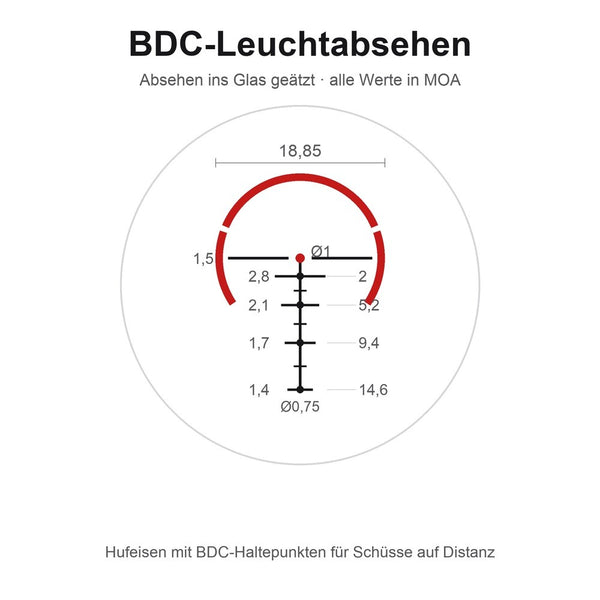 BDC-Leuchtabsehen mit MOA-Werten, ins Glas geaetzt