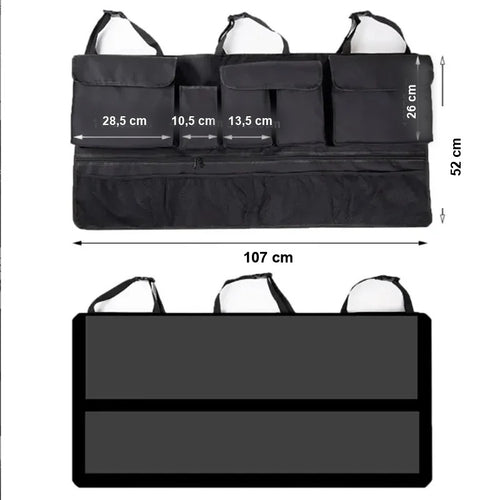 Maße des Reviergriff Kofferraum-Organizers: 107 cm breit und 52 cm hoch
