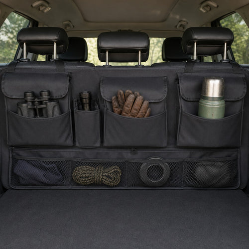 Fernglas, Lampe, Handschuhe und Thermoskanne in den Fächern des Reviergriff Organizers