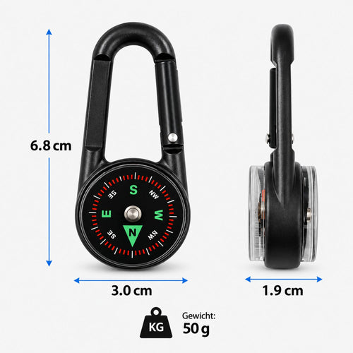 Nordpfeil - Karabiner-Kompass mit Thermometer