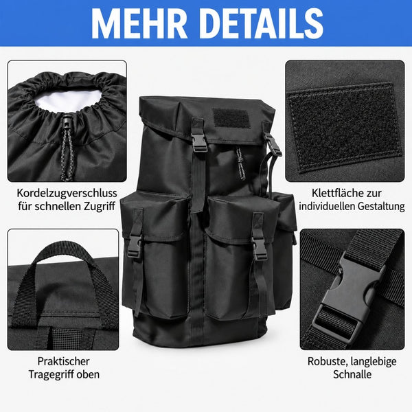 Feldkammer - Rolltop-Rucksack mit Außentaschen fürs Camping