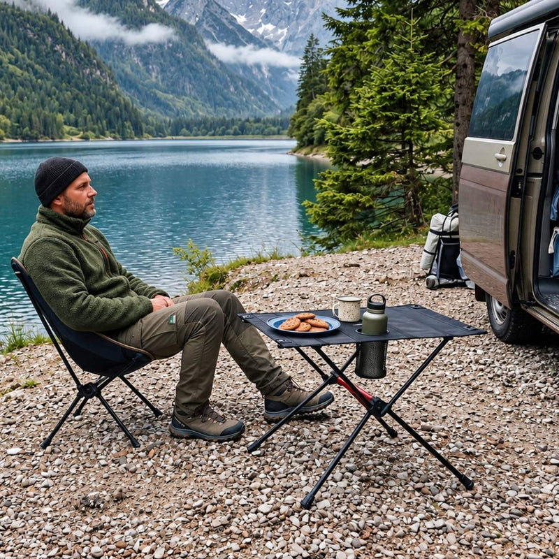 Faltfest - Klappbarer Campingtisch mit Getränkehaltern