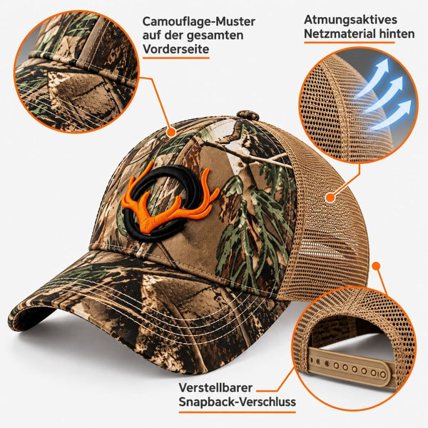 Tarnkappe - Jagdcap mit Geweih-Emblem