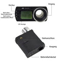 Tempowert Chronograph als Diagramm, Front mit Tasten, Display, Eingang, Rueckseite mit Stativanschluss und Ausgang