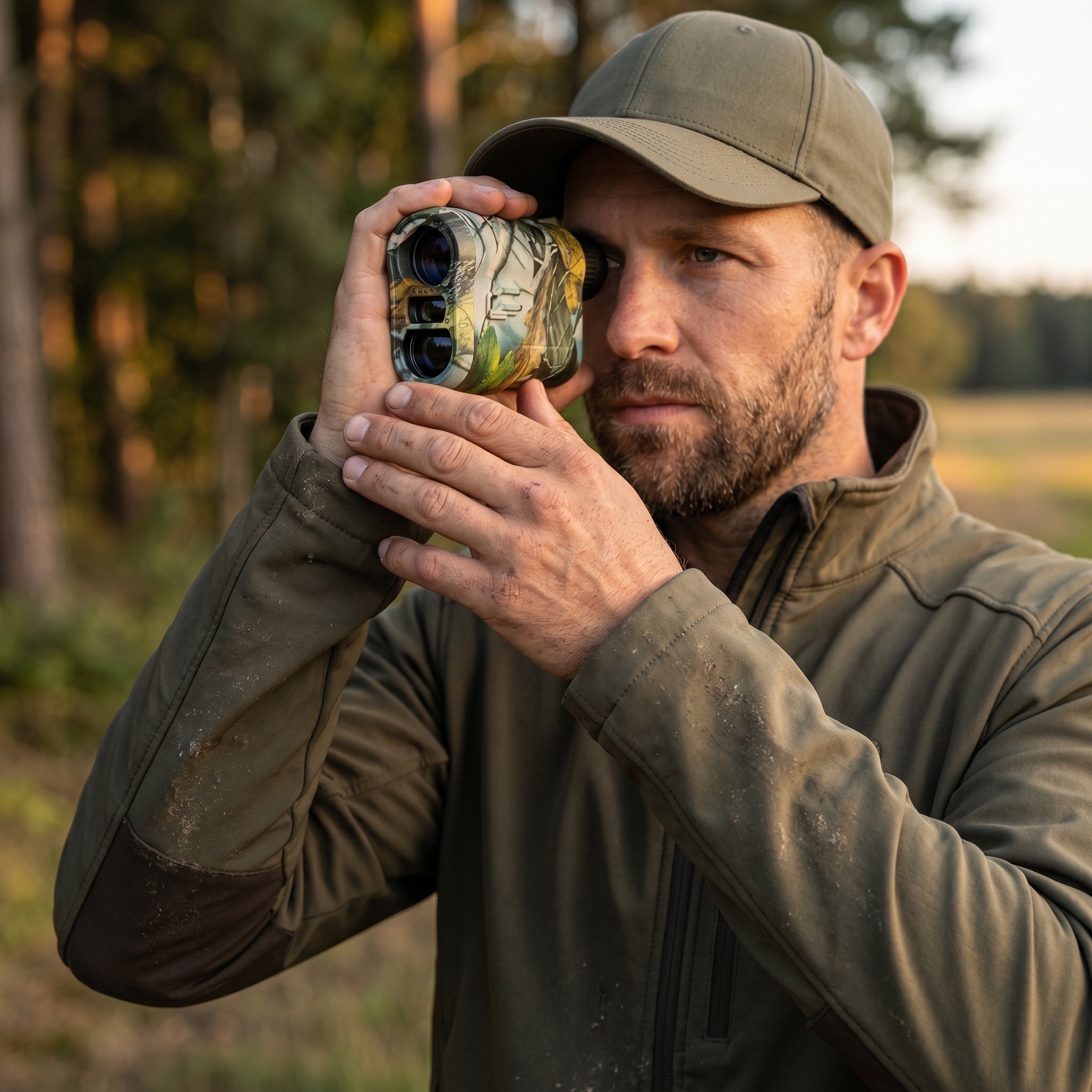 Jäger mit dem Adlerblick Jagd-Entfernungsmesser im Anschlag