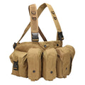 Brustwerk Chest Rig in Tan, Frontansicht mit vier Magazintaschen