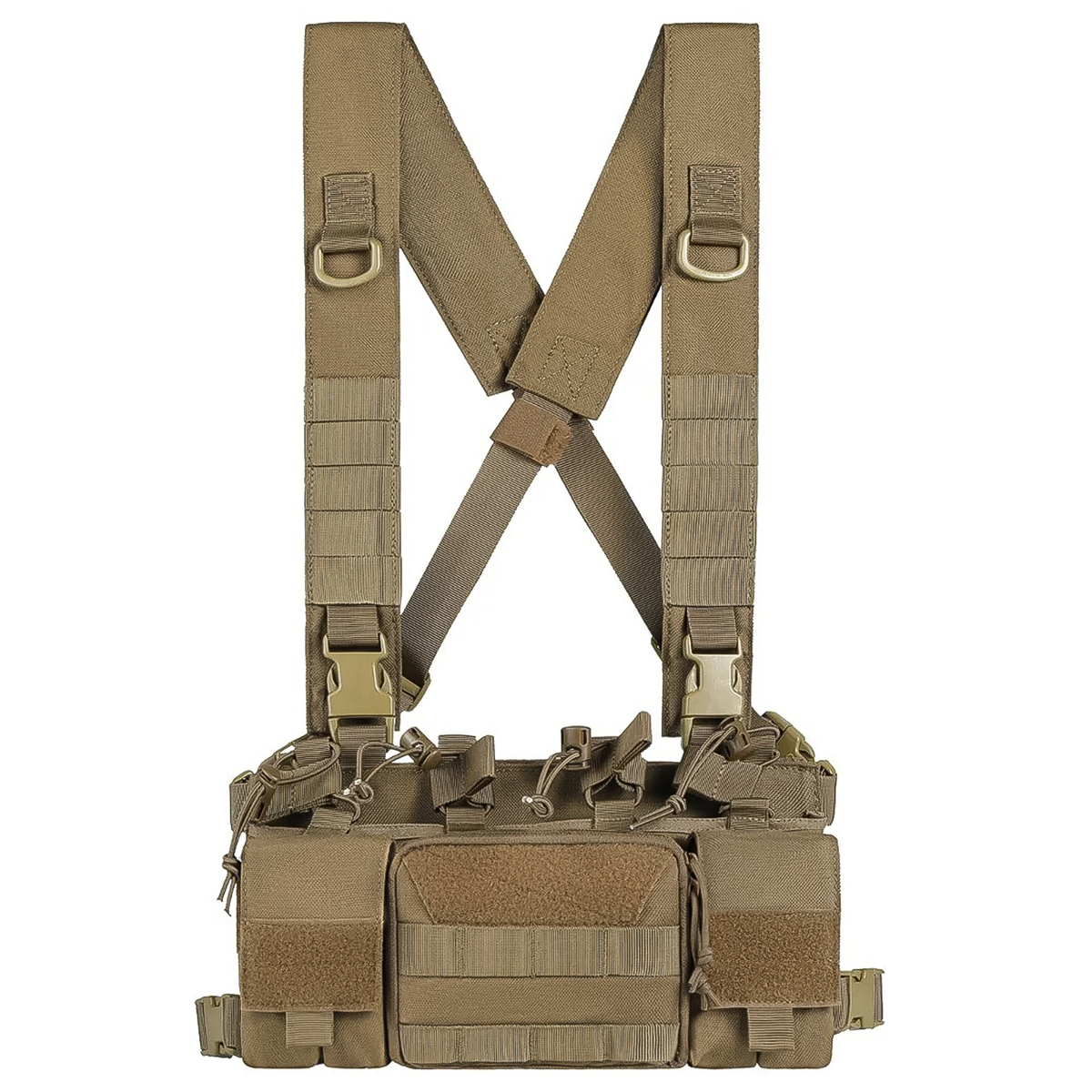 TragWerk Pro Chest Rig in Coyote-Braun, gerade Frontansicht ohne Magazine