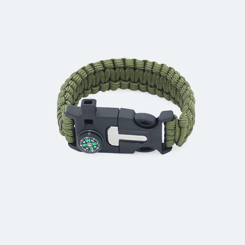 Leitstern Survival-Armband Grün, Kompass und Feuerstarter am Verschluss