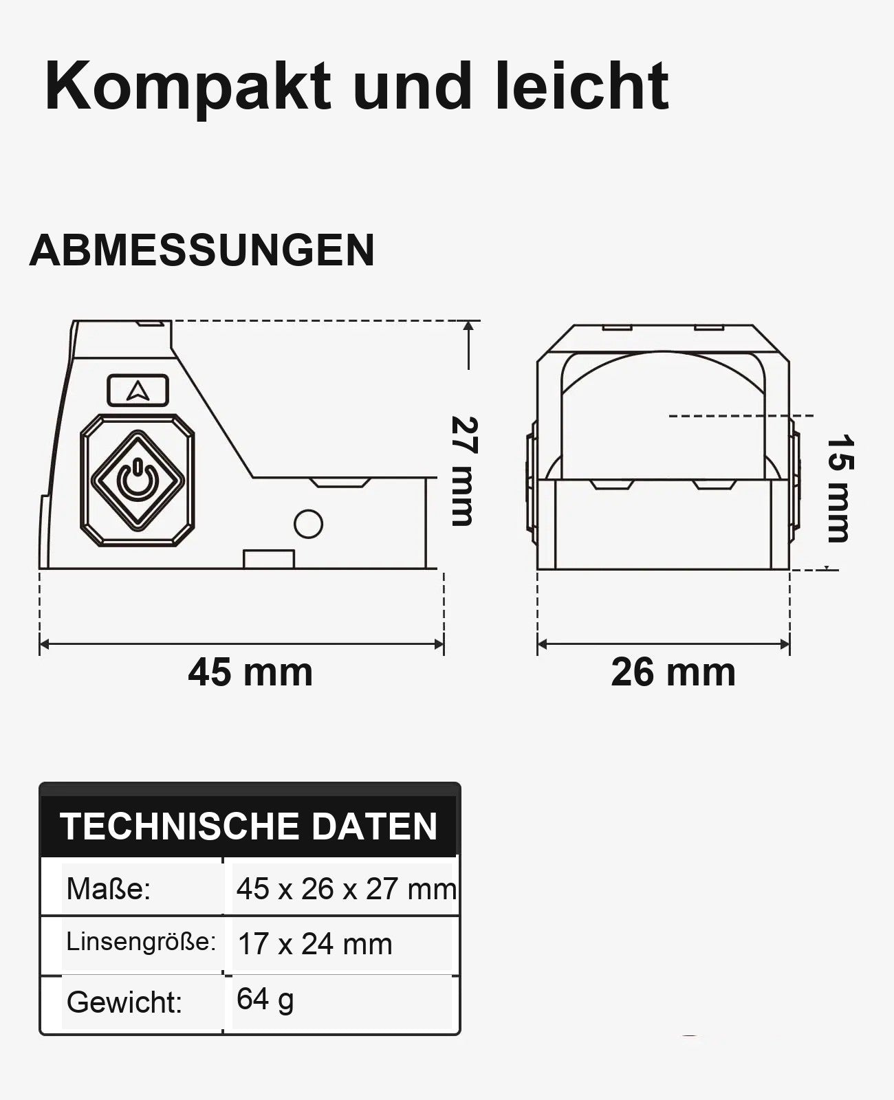 Fixpunkt Rotpunktvisier Abmessungen und technische Daten