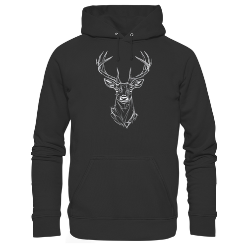 Jägermeister Hoodie in Schwarz, Frontalansicht mit Hirschkopf-Print auf der Brust