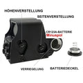 Holovisier mit Höhenverstellung, Seitenverstellung und CR123A-Batteriefach