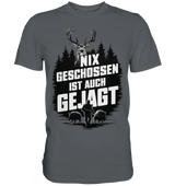 NIX GESCHOSSEN IST AUCH GEJAGT Shirt in Anthrazit, Hirschkopf und Jaeger mit zwei Wildschweinen im Aufdruck