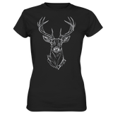 Jägerin Power Shirt in Schwarz mit Hirschkopf-Motiv in Linienoptik, Frontansicht
