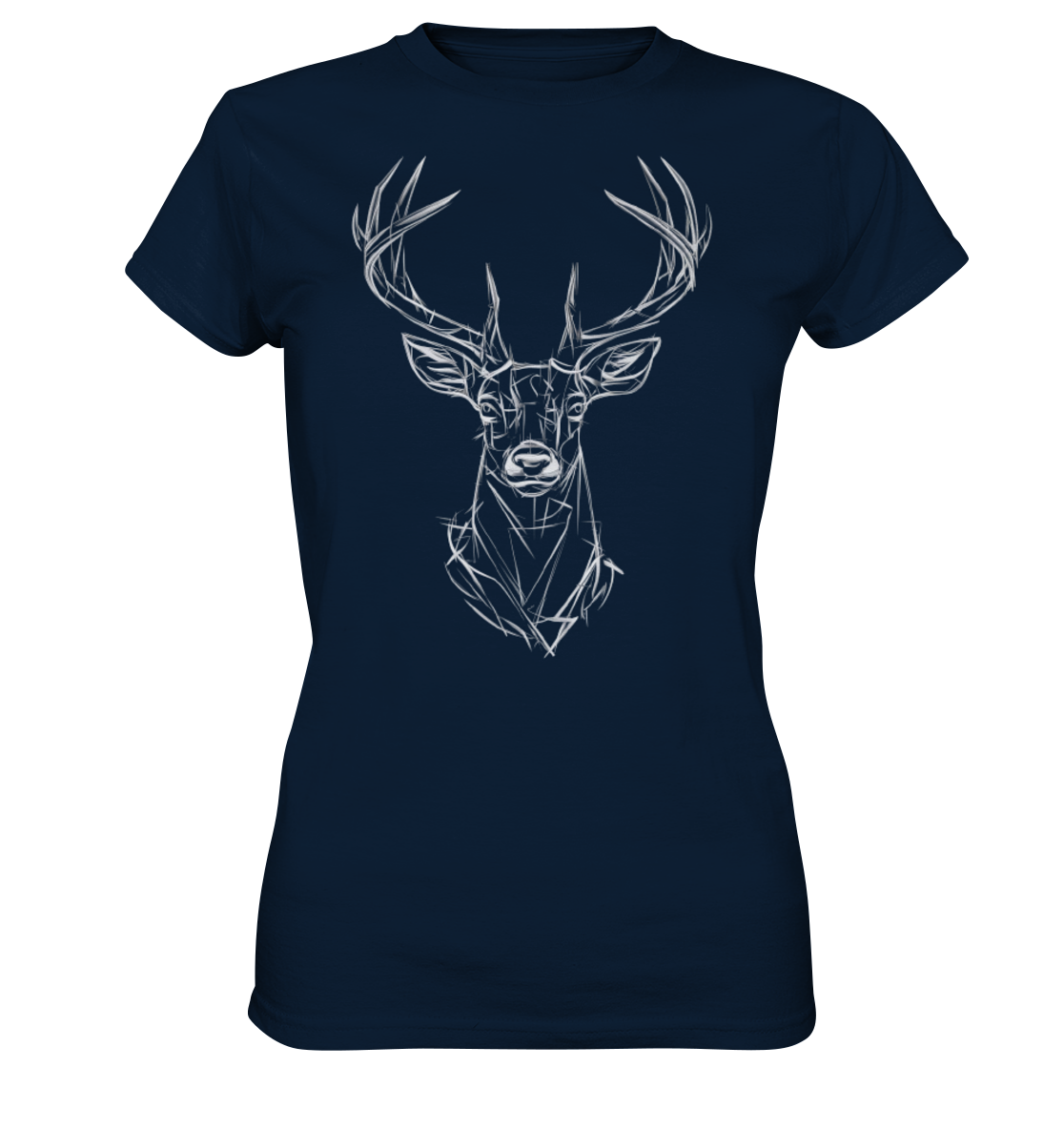 Jägerin Power Shirt in Navy mit stilisiertem Hirschkopf-Print, Rundhalsausschnitt
