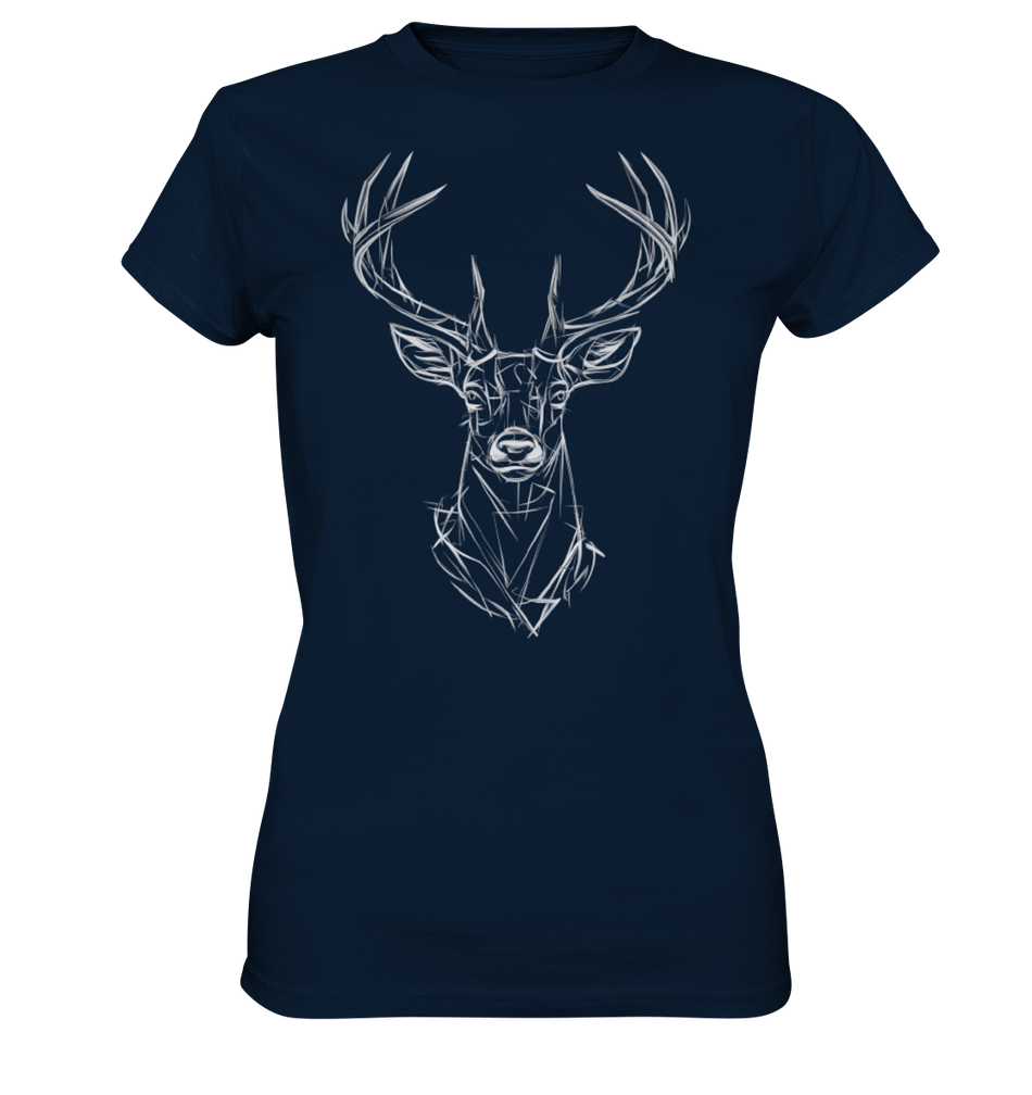 Jägerin Power Shirt in Navy mit stilisiertem Hirschkopf-Print, Rundhalsausschnitt