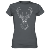 Jägerin Power Shirt in Dunkelgrau mit Hirschkopf-Print in Weiss, kurze Aermel