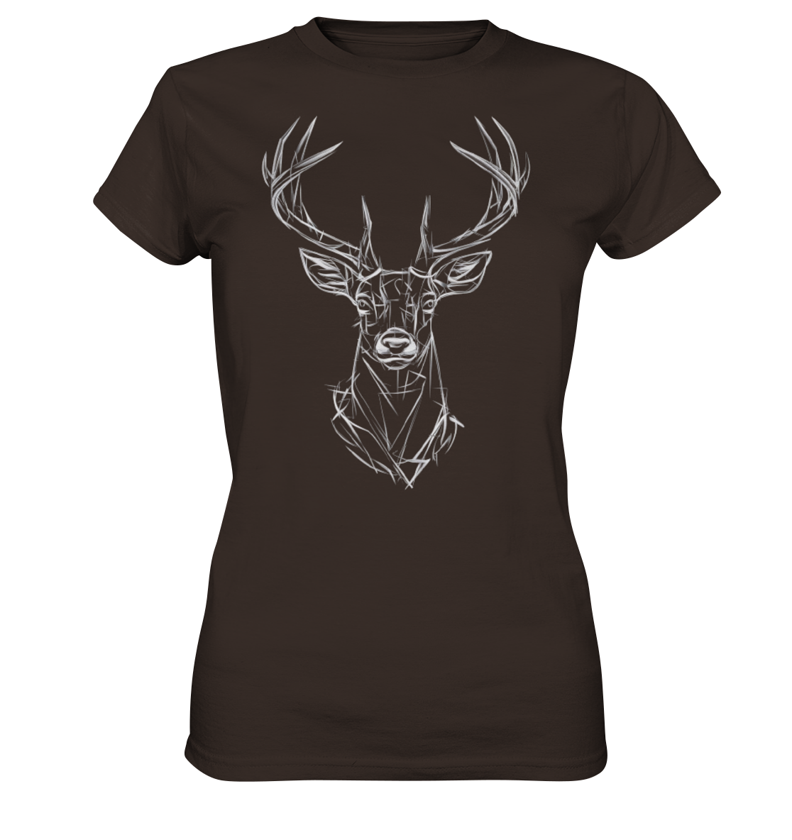 Jägerin Power Shirt in Braun mit grafischem Hirschkopf, enge Passform, Frontansicht