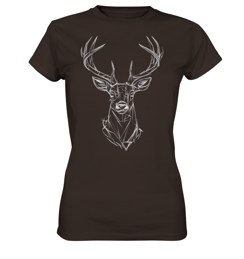 Jägerin Power Shirt in Braun mit grafischem Hirschkopf, enge Passform, Frontansicht
