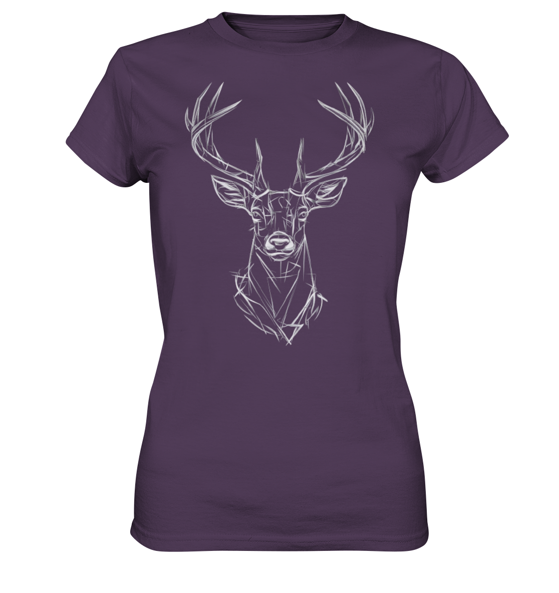 Jägerin Power Shirt in Aubergine mit geometrischem Hirschkopf-Print, Frontansicht