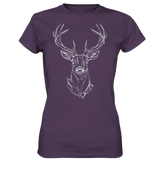 Jägerin Power Shirt in Aubergine mit geometrischem Hirschkopf-Print, Frontansicht