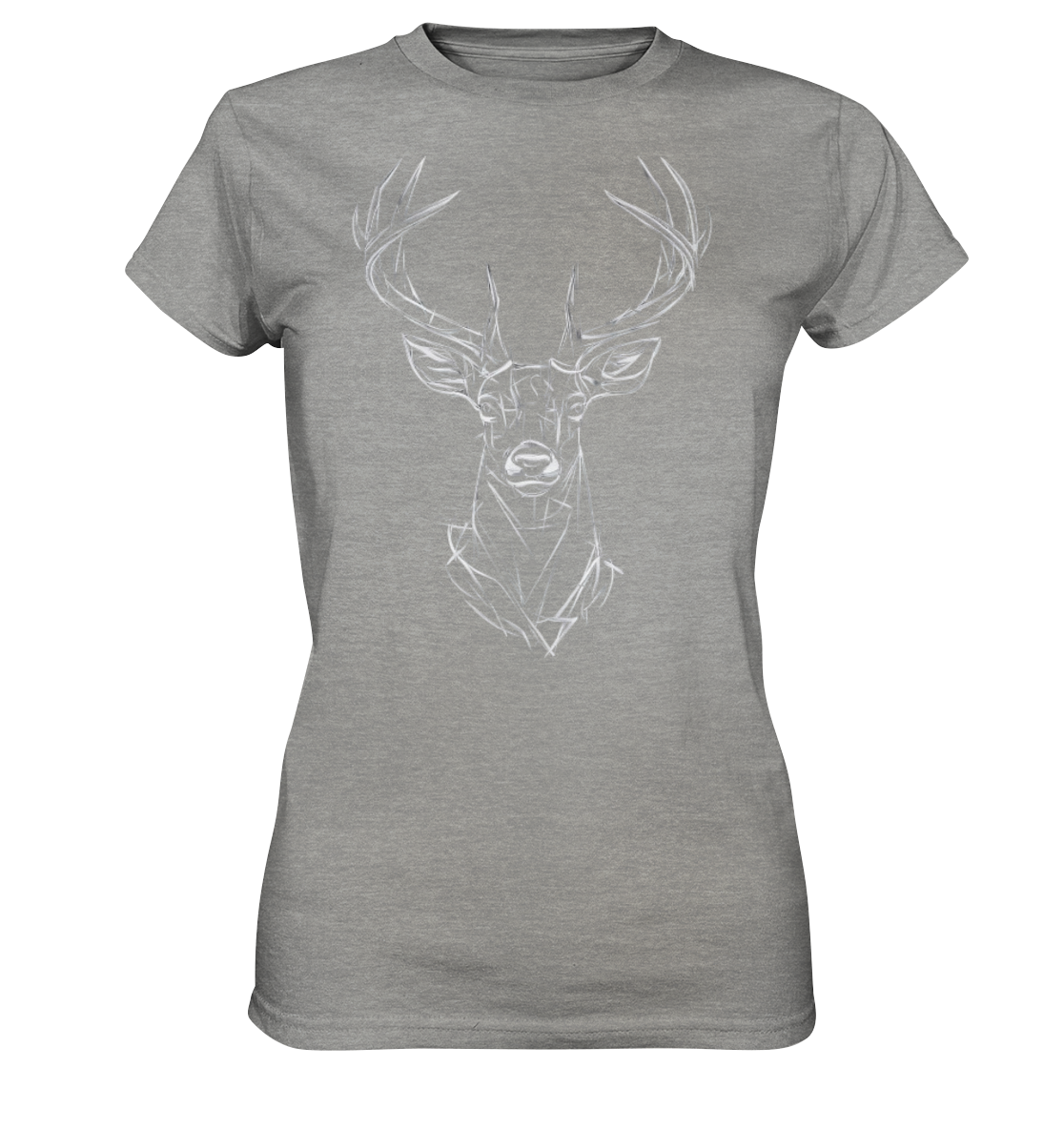 Jägerin Power Shirt in Grau meliert mit Hirschkopf-Motiv, Rundhalsausschnitt