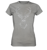 Jägerin Power Shirt in Grau meliert mit Hirschkopf-Motiv, Rundhalsausschnitt