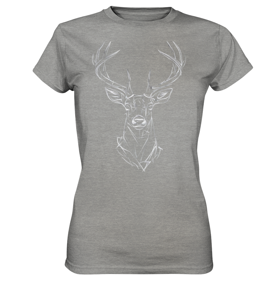 Jägerin Power Shirt in Grau meliert mit Hirschkopf-Motiv, Rundhalsausschnitt