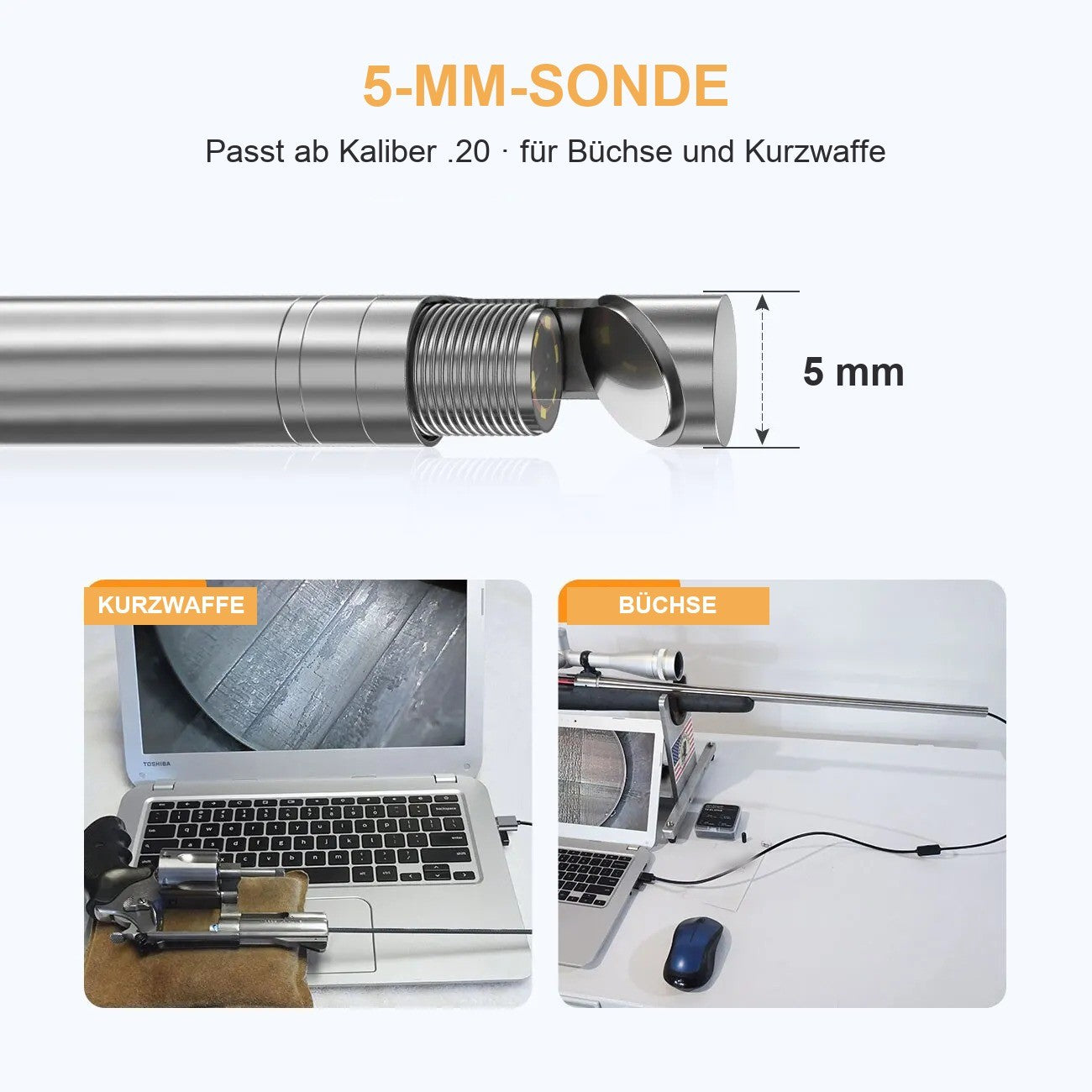Laufblick 5-mm-Sonde passt ab Kaliber .20 fuer Buechse und Kurzwaffe