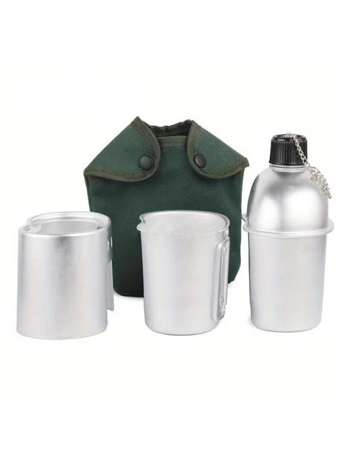 Marschkessel Feldflaschen-Kochgeschirr-Set mit Flasche, Becher, Kochständer und Hülle