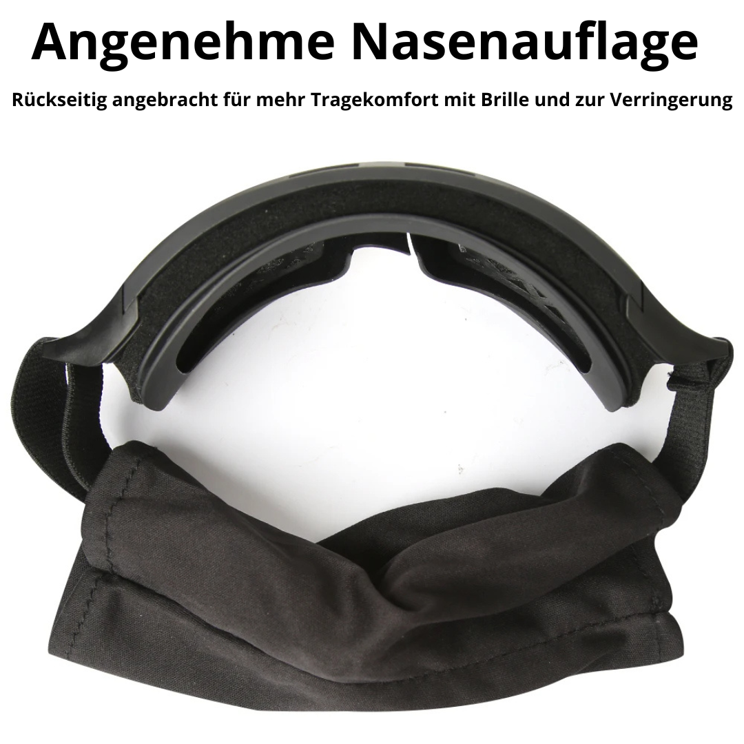 Deinster Vollsichtschutzbrille, Infografik zur weichen Nasenauflage im Brilleninneren