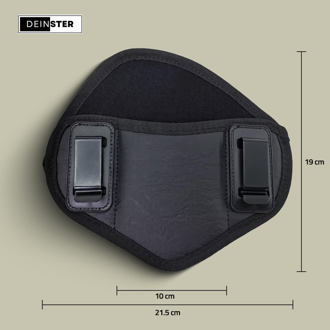 Tragex KomfortGuard Pro, Holsterpolster freigestellt mit Maßangaben 19 cm Höhe und 21,5 cm Breite