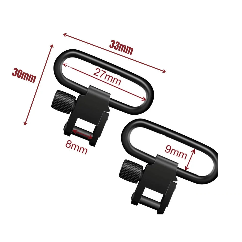 SicherTrag Schnellverschluss-Ösen, Maßzeichnung mit Abmessungen 33mm, 30mm, 27mm, 9mm und 8mm