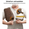 Puffermeister Schulterpolster, Infografik zeigt rutschfeste Verriegelungsschnalle zum schnellen Anziehen