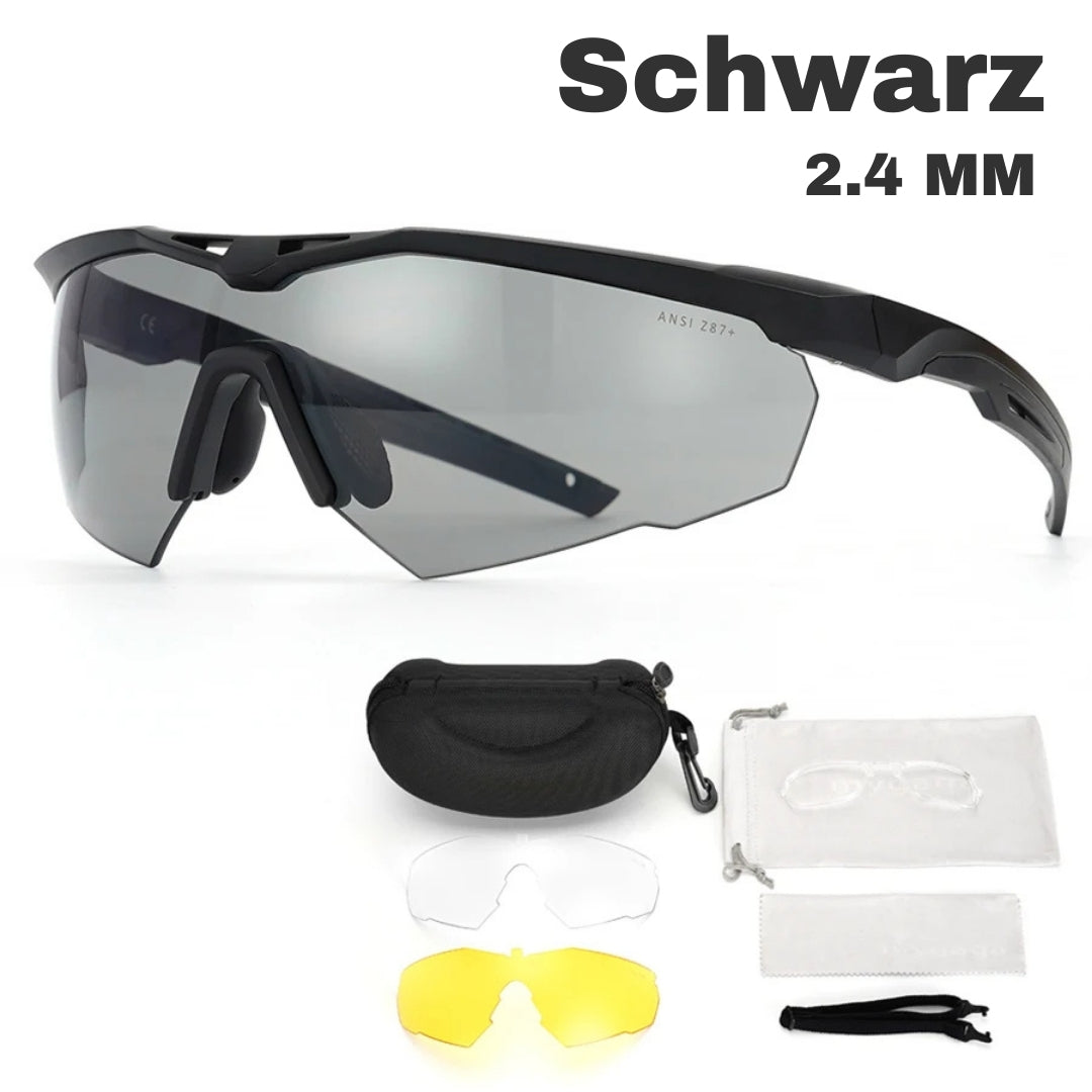 Deinster SicherBlick Schießbrille in Schwarz, 2,4 mm Linse, mit Etui und Zubehörset