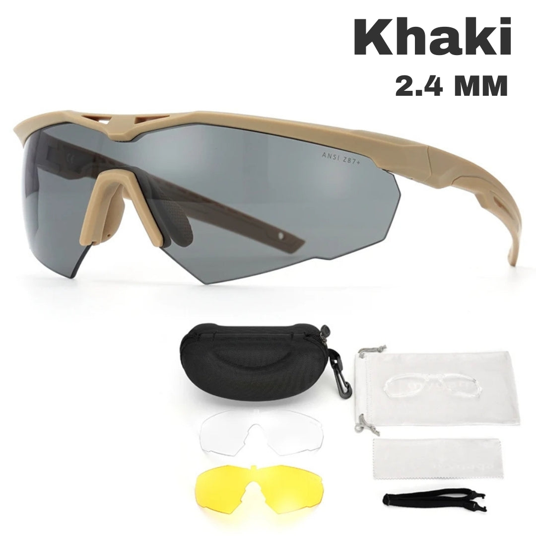 Deinster SicherBlick Schießbrille in Khaki, 2,4 mm Linse, mit Etui und Zubehörset