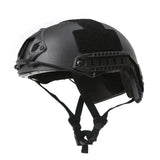 Taktisches Ghost Loadout, schwarzer taktischer Helm mit Schienensystem, Seitenansicht