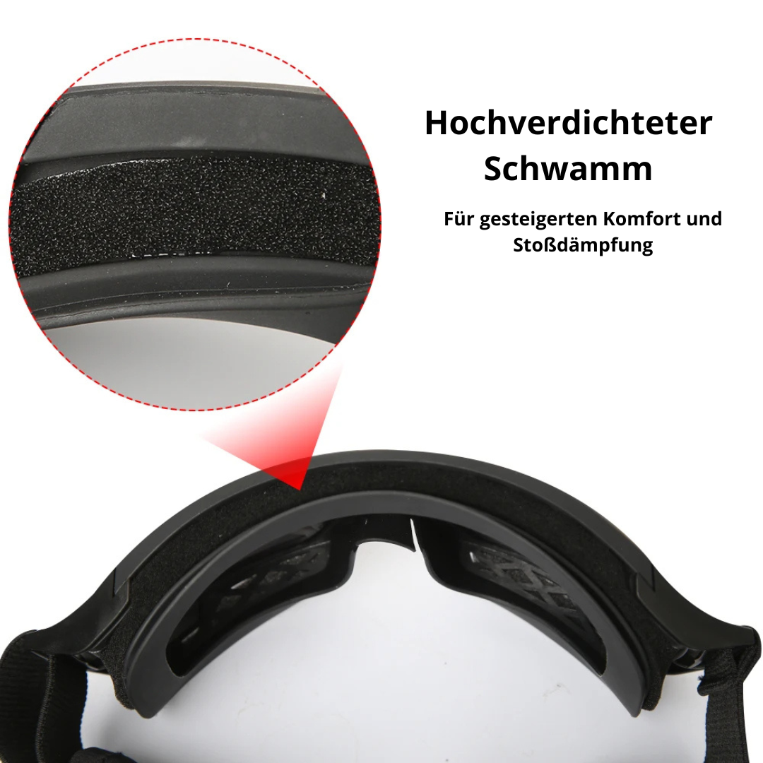 Deinster Vollsichtschutzbrille, Nahaufnahme des dichten Schaumstoffpolsters am Rahmenrand